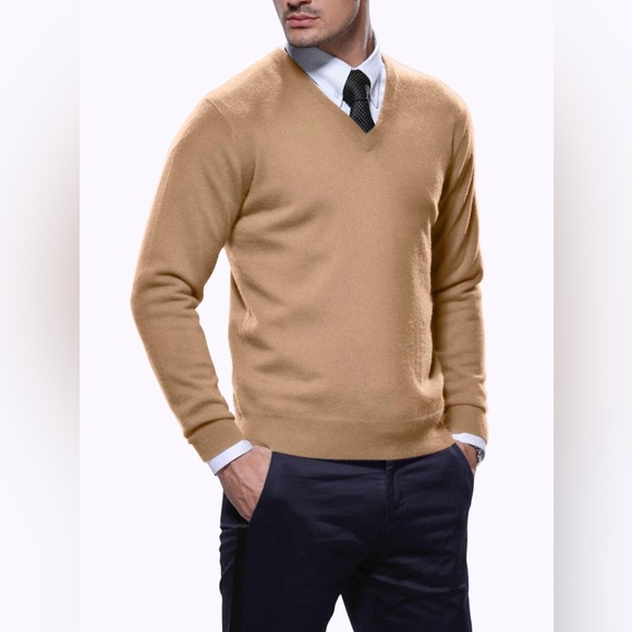 Cashmere Ballantyne Camel Tan V-Neck Sweater Scotland XL - Picture 15 of 15